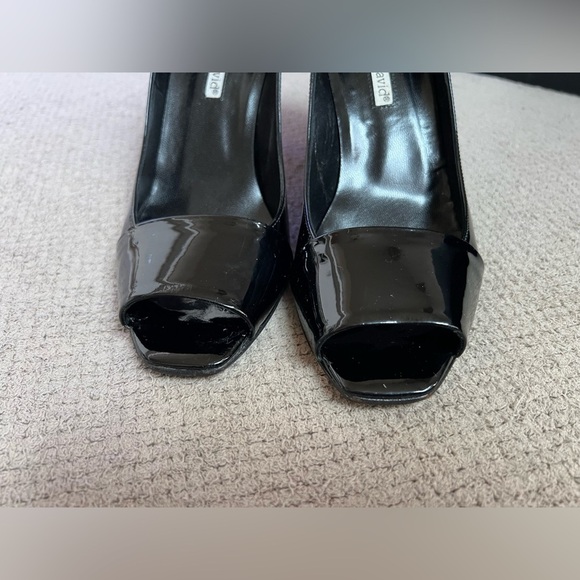 Charles David Women’s 8.5 Black Patent Leather Open Toe 3.5” High Heel Pump Shoe - Picture 10 of 13